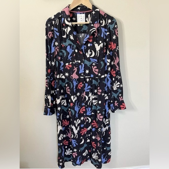 Anorak Love Print Love Planet Midi Animal Print Button Up Dress Size 10 - Picture 2 of 12